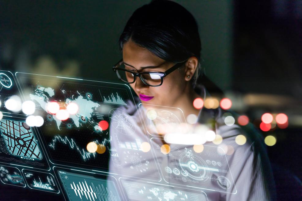 woman looking at digital information