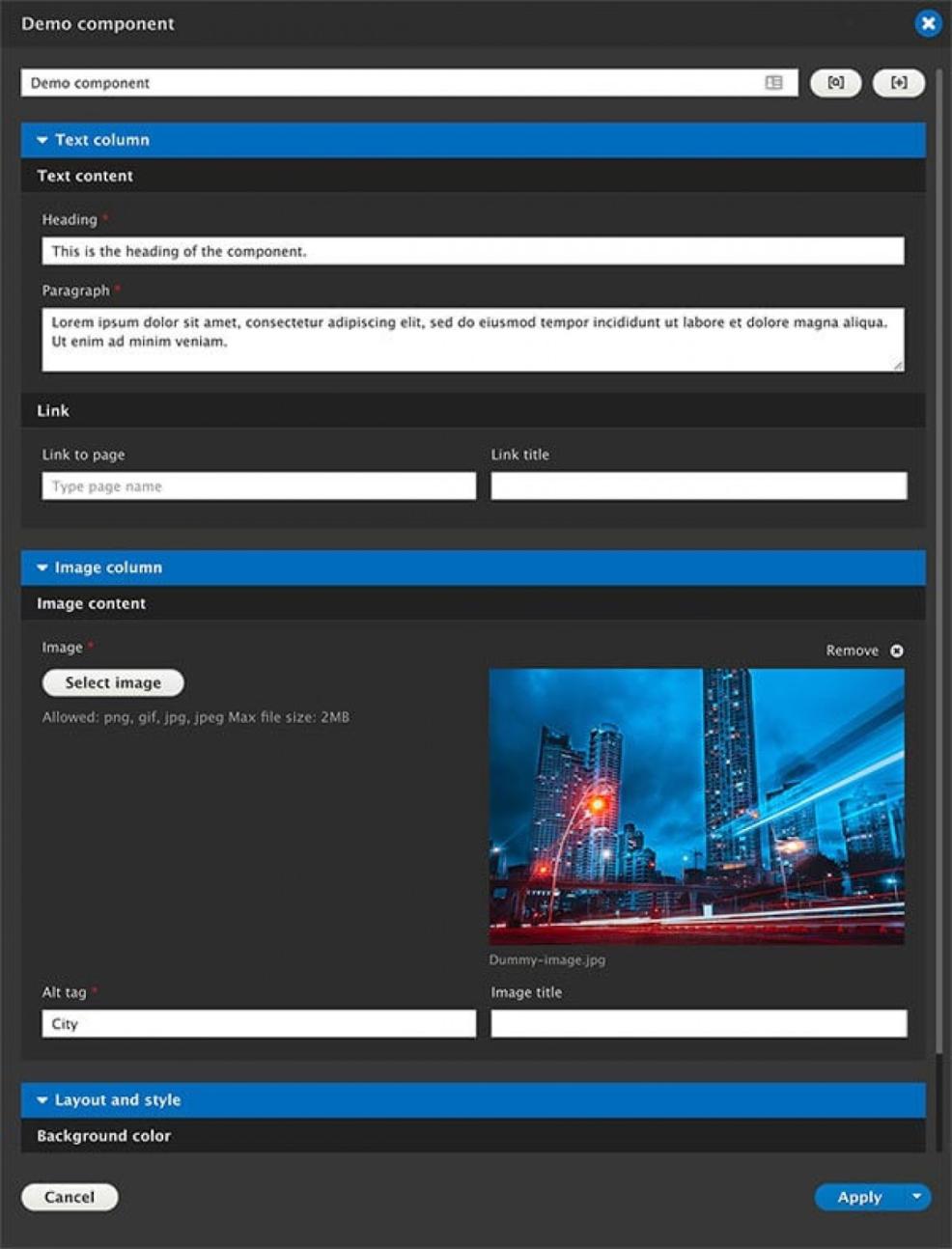  Cohesion component editing form