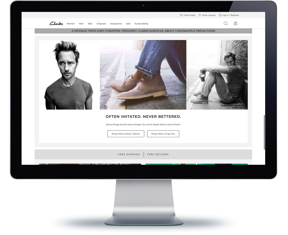 Clarks website on computer monitor