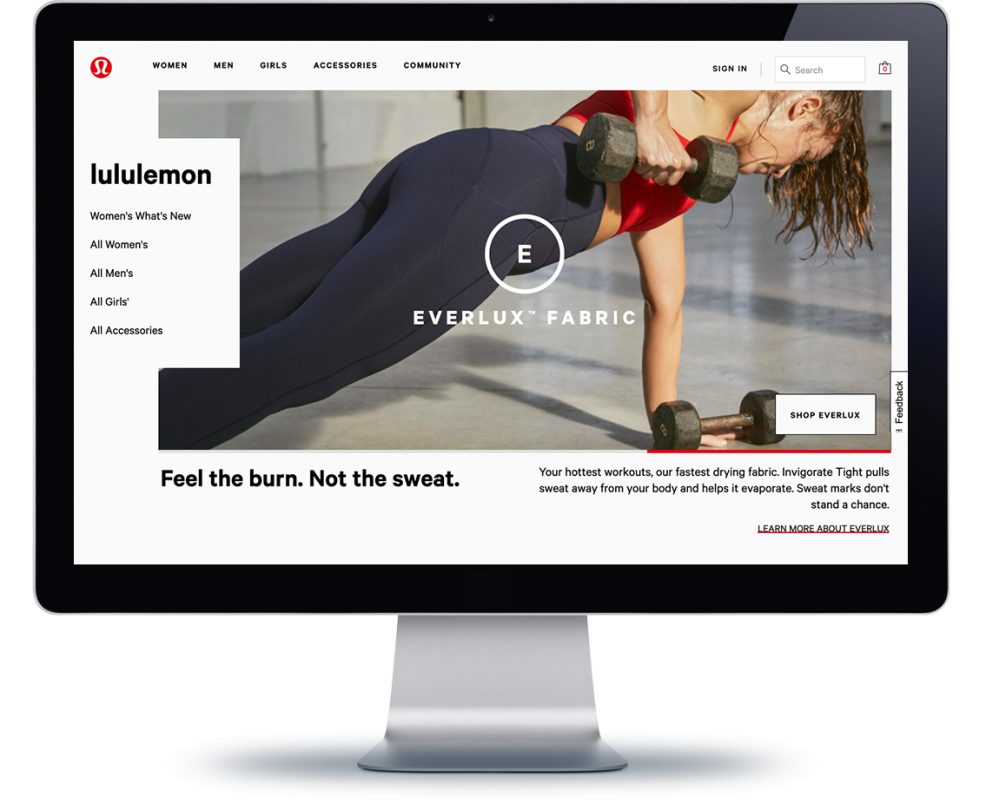 Lululemon site on a computer monitor