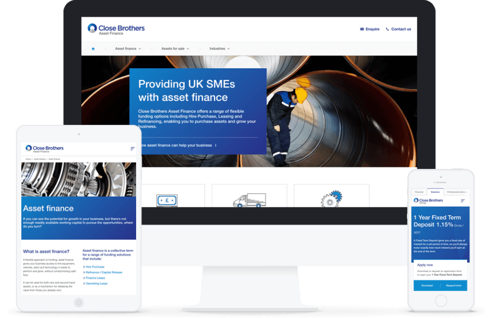 Close Brothers Website on Tablet, Desktop and Mobile Screens
