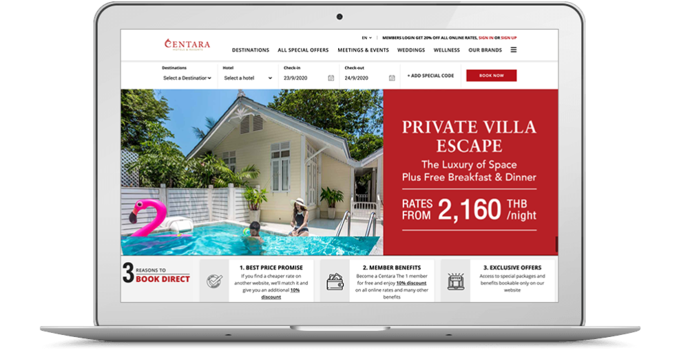 Centara website on laptop