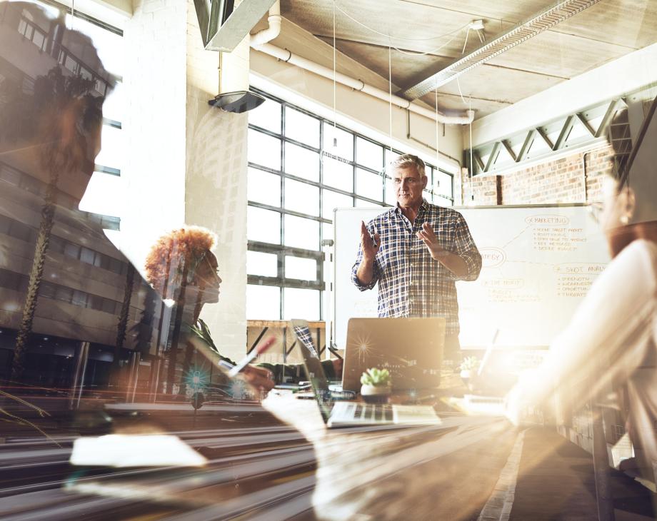 man giving data strategy presentation