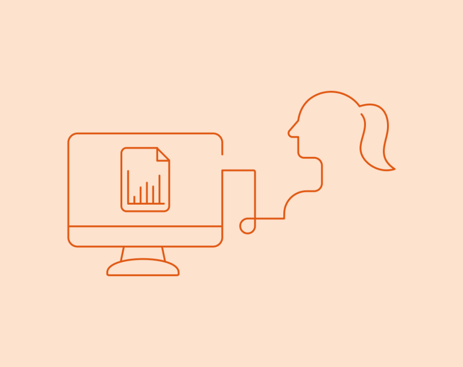 Computer with a data file and a woman to the right