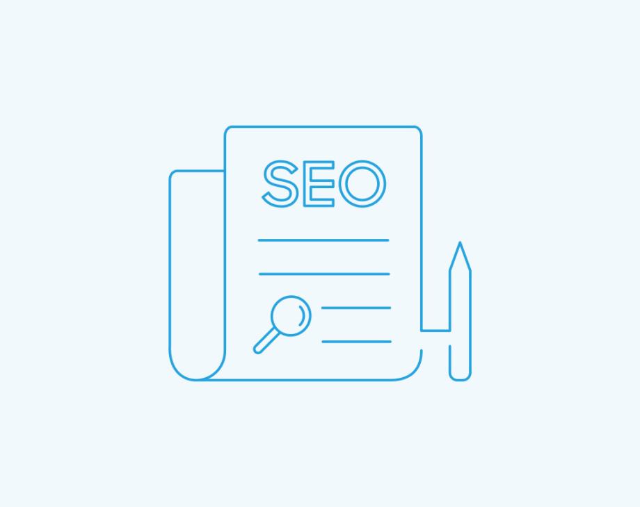 Line art of SEO on page with pencil