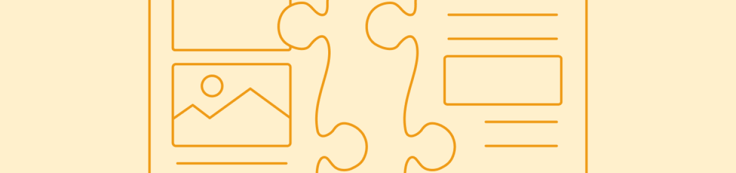 Puzzle pieces with text and image UI elements fitting together 