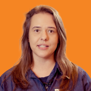 Jessica Renesto Headshot on an Orange Background