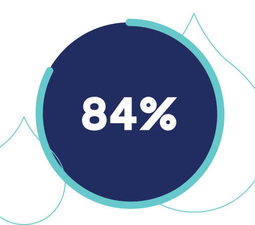 navy circle with text that reads "84%"
