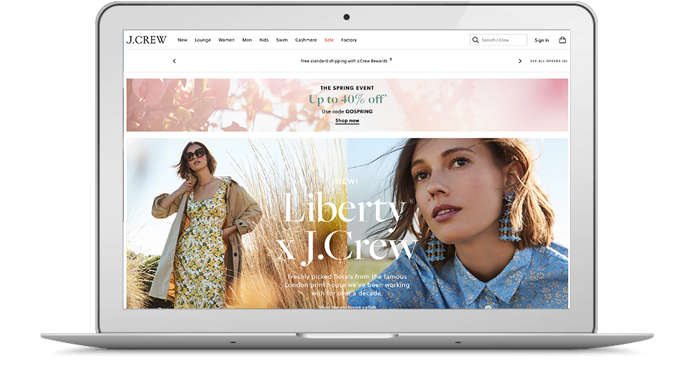 J.Crew website on a laptop