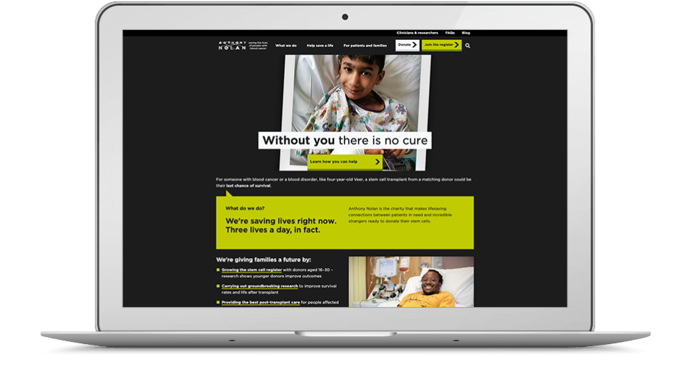 Anthony Nolan website on laptop