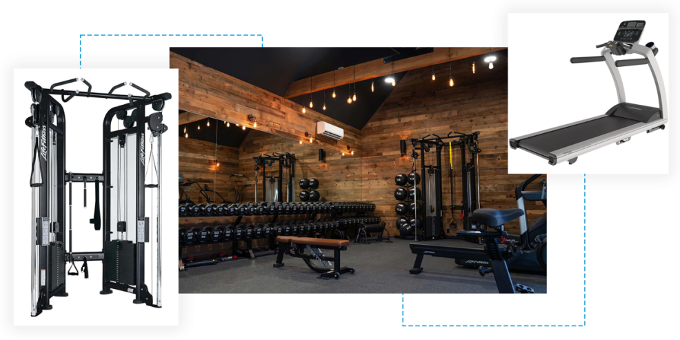 Collage of images featuring exercise equipment
