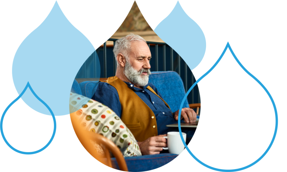 Person drinking coffee in acquia droplet