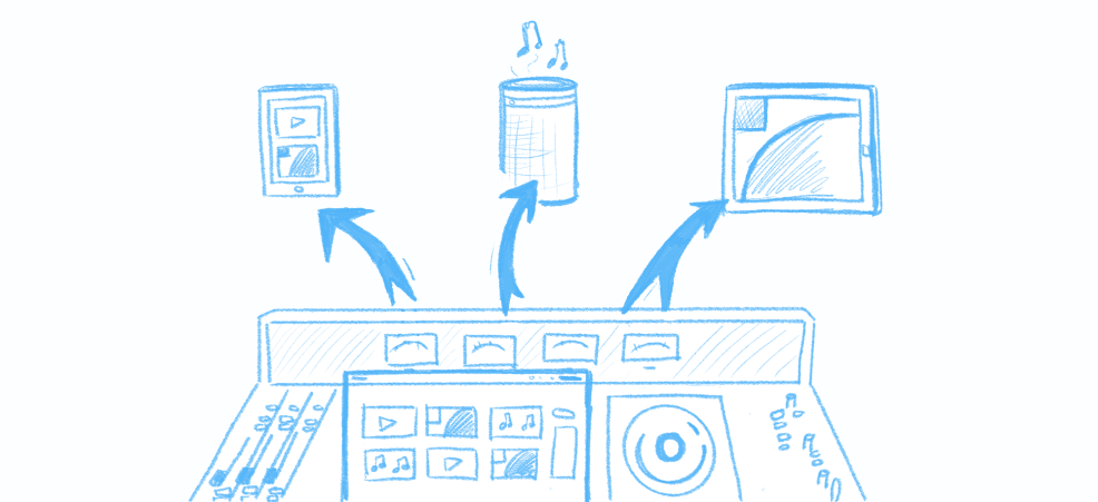 Two-color line drawing representing remixed content
