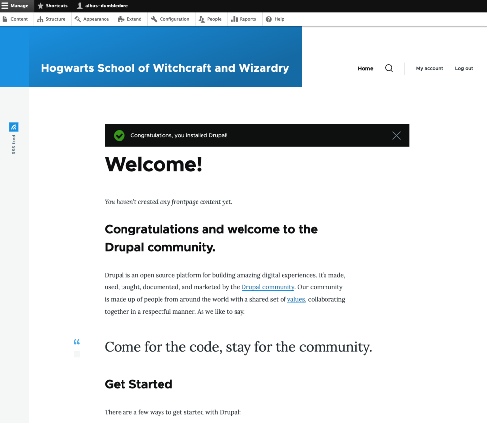 Welcome To Drupal Screen