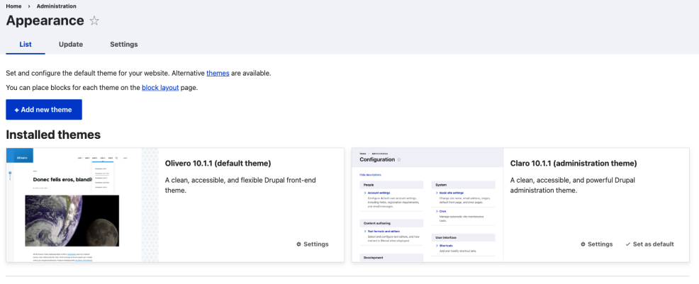 Appearance and Themes Screen