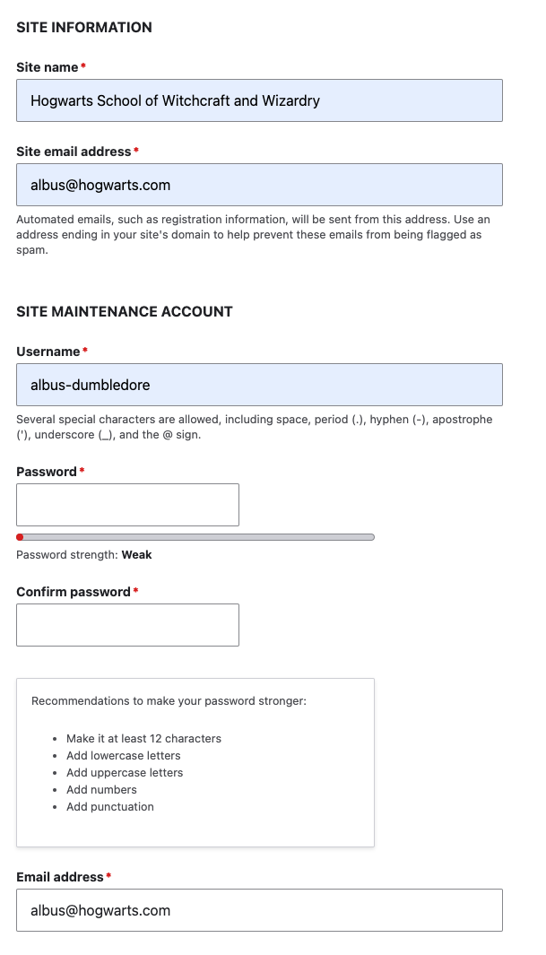 Site Information Screen