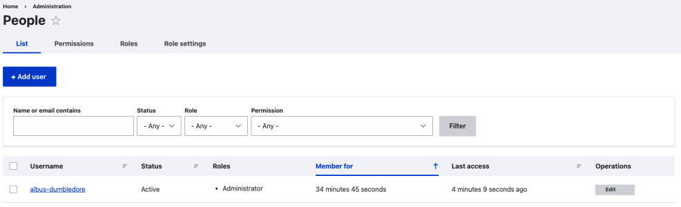 Governance and Users Screen