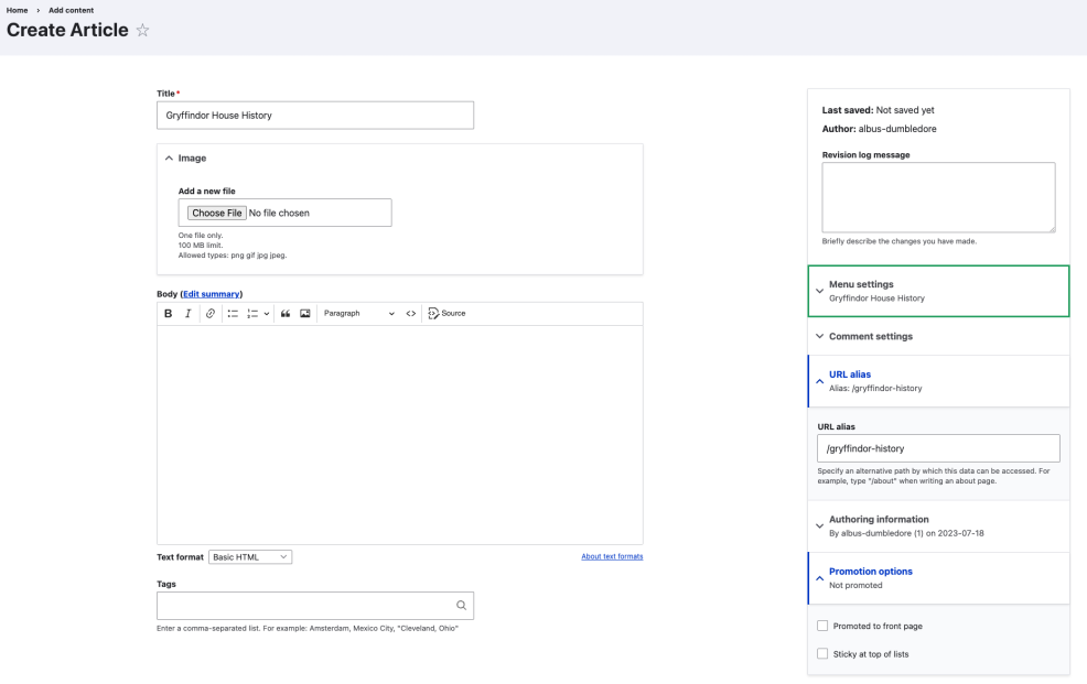 Create Article Screen