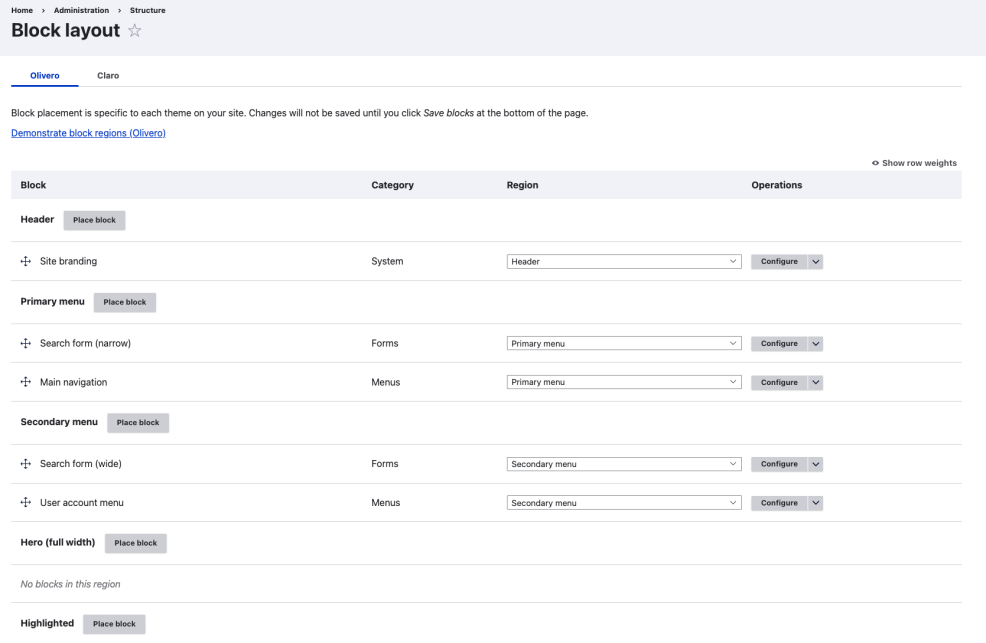 Block Layout Screen