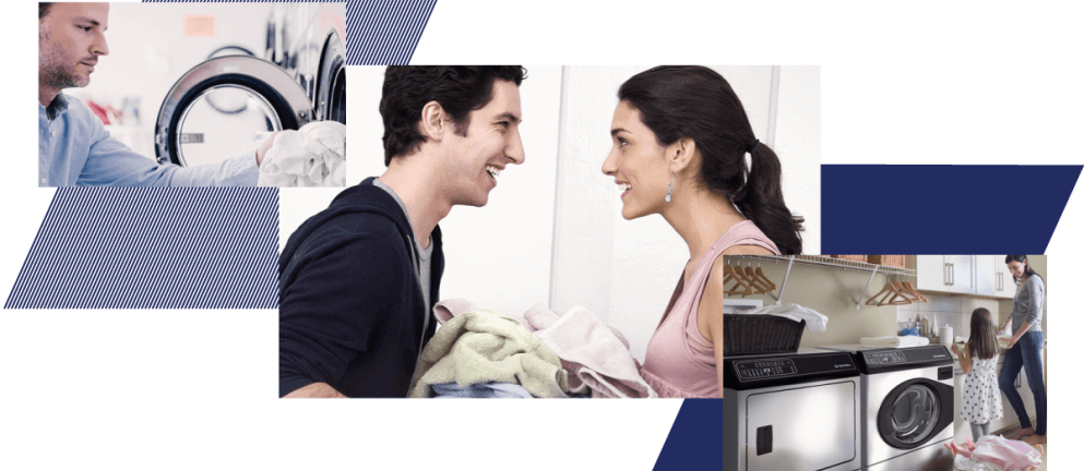 Collage of three images with individuals doing laundry