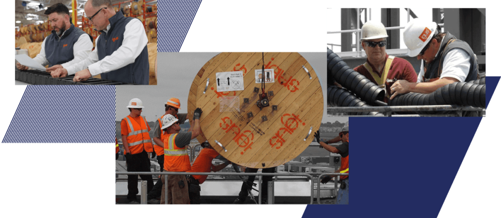 Collage of three images of workers using igus materials