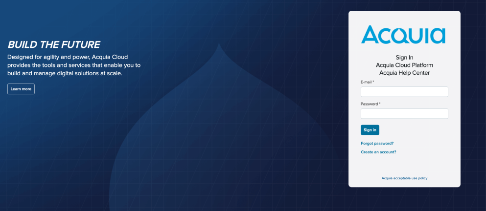 Screenshot of Acquia Cloud IDE login screen