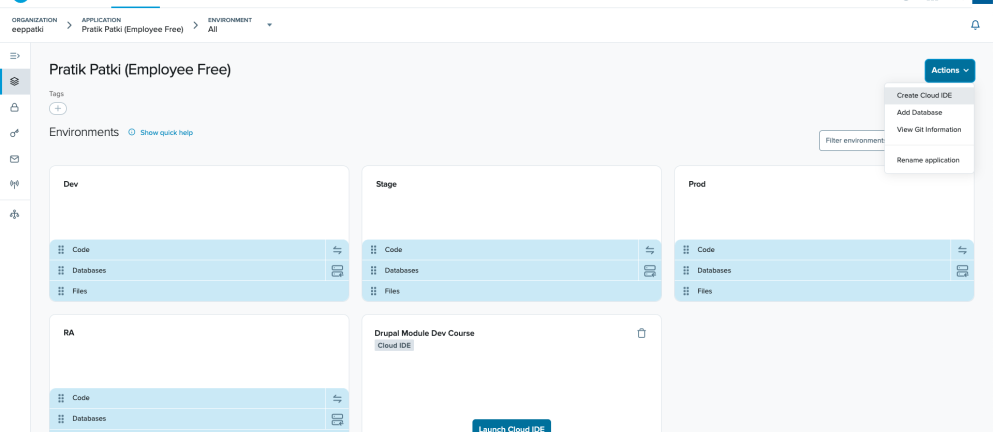 Screenshot of Develop page in Acquia Cloud IDE