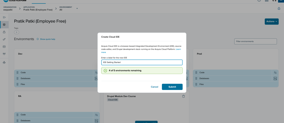 Screenshot of Acquia Cloud IDE interface