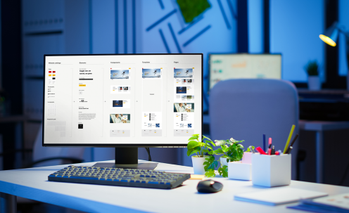 Desktop with component design system on monitor screen