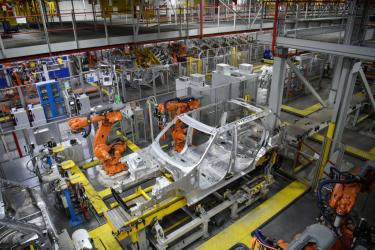 Color photo of automated Jaguar factory in Germany