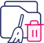 Pink and navy folder with broom and trashcan next to it