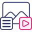 Pink and navy media, text, and image icons