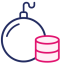 pink and navy bomb icon next to an icon of a silo