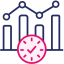 Pink infographics with a clock in front of it