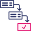 pink and navy containers leading to other containers