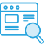 Blue icon of a browser with a magnifying glass over it